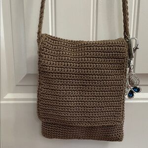 🦋THE SAK  Brown Crocheted Flap Crossbody with Butterfly Charm Accent